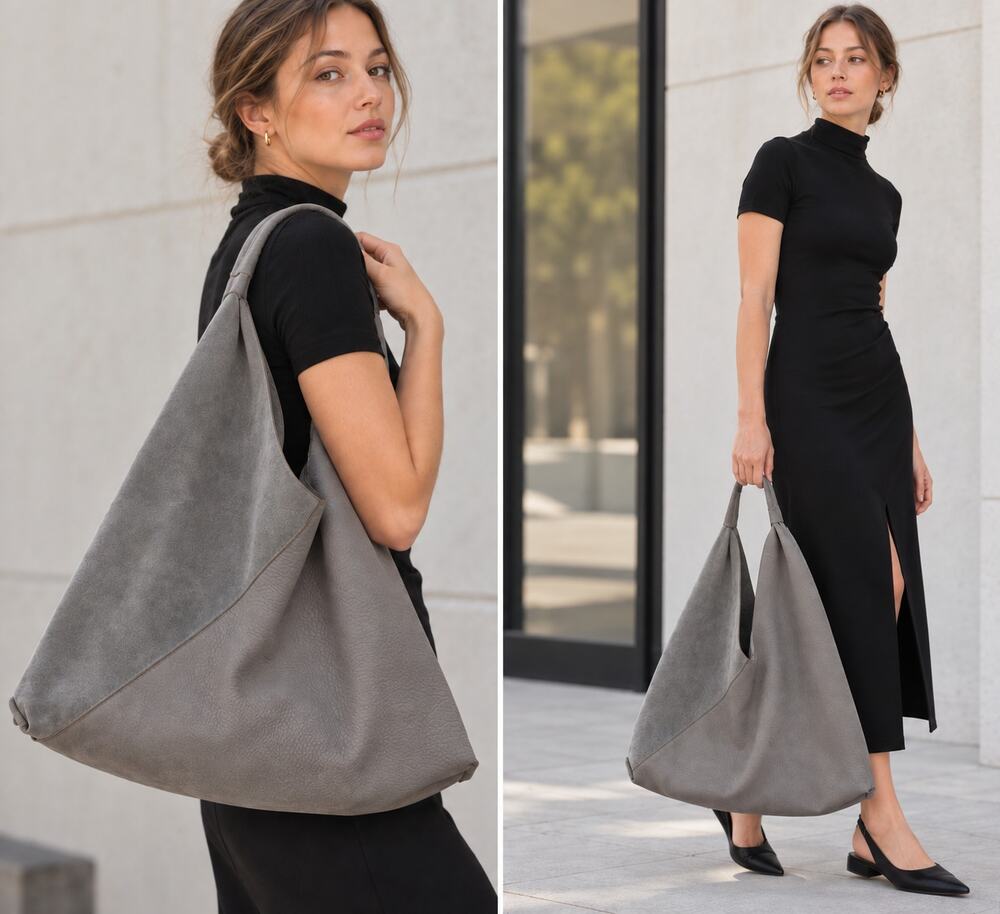 NWT Anthropologie Shiraleah Women's slouchy, vegan leather shoulder bag Gray